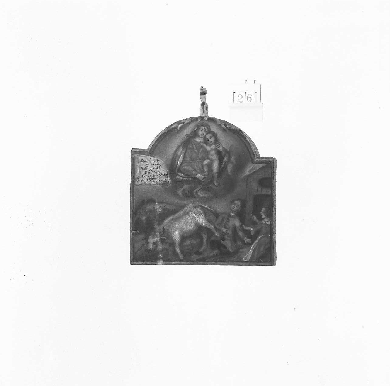 Madonna con Bambino/ miracolo della Madonna (ex voto) - ambito emiliano-romagnolo (seconda metà sec. XVIII)