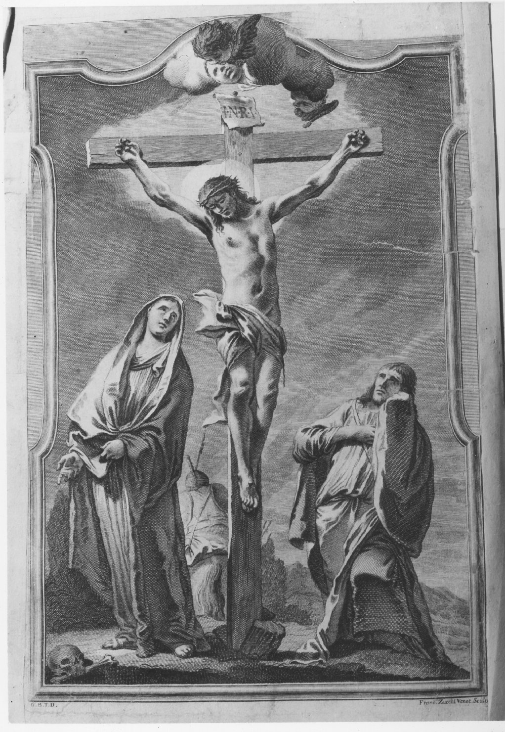 crocifissione di Cristo (decorazione a incisione, elemento d'insieme) di Poleti Andrea, Zucchi Francesco (sec. XVIII)