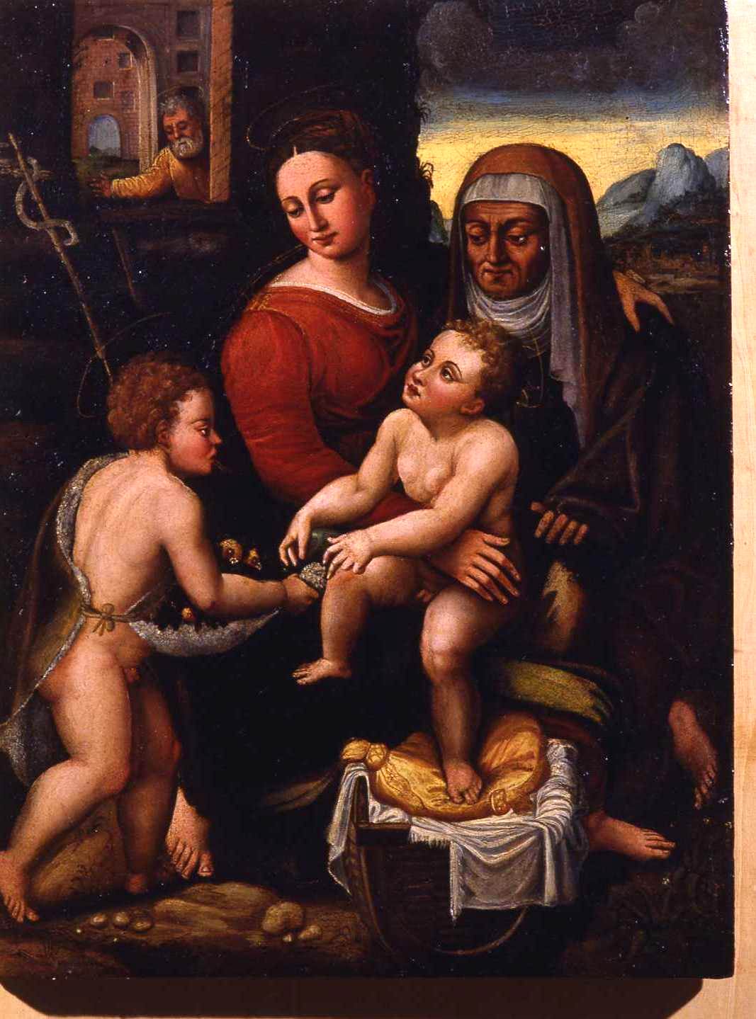 Sacra Famiglia con San Giovannino e Sant'Elisabetta (dipinto) - ambito emiliano-romagnolo (seconda metà sec. XVI)