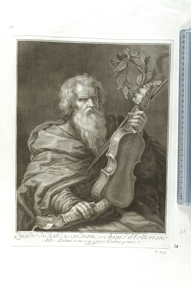 Omero cieco con la viola (stampa) di Franceschini Baldassarre, Lorenzi Lorenzo, Pazzi Antonio (sec. XVIII)