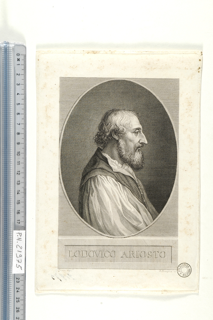 ritratto di Ludovico Ariosto (stampa) di Vecellio Tiziano, Rosaspina Francesco (secc. XVIII/ XIX)