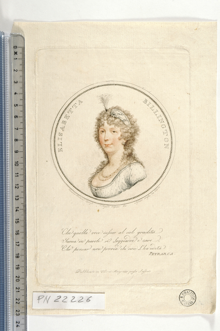 ritratto di Elisabetta Billington (stampa a colori) di Lasinio Carlo, Volpini Angelo, Matteini Veronica (sec. XVIII)
