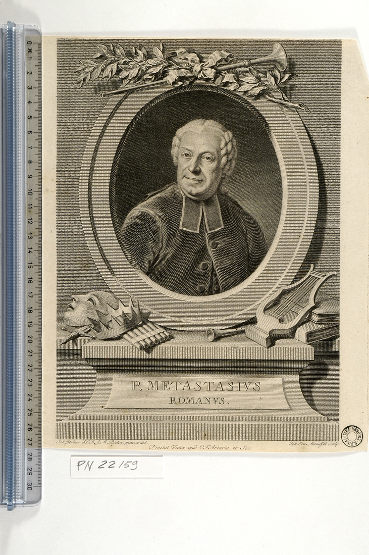 ritratto di Pietro Metastasio (stampa smarginata) di Mansfeld Johann Ernst, Steiner Johann Nepomuk (sec. XVIII)