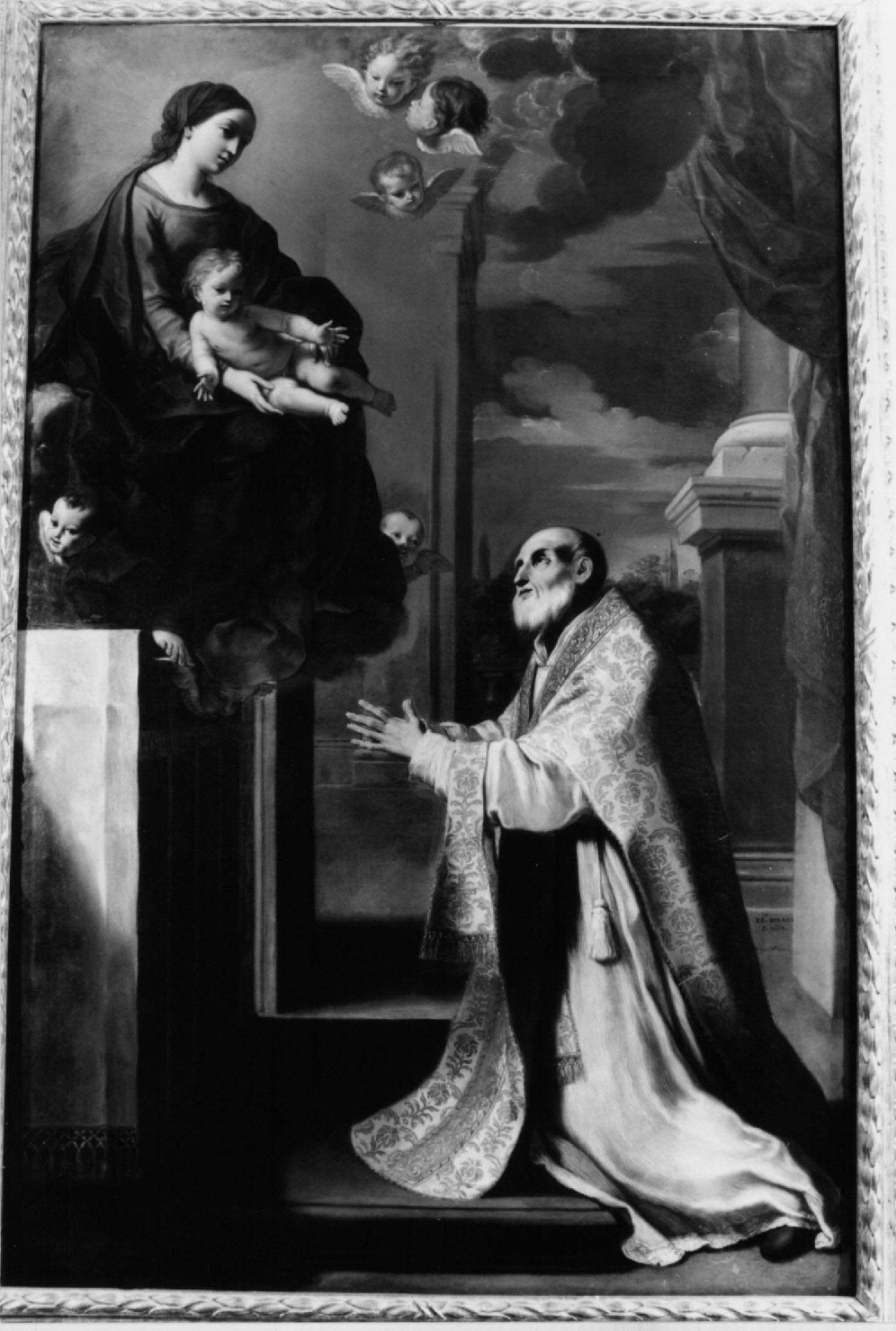 San Filippo Neri in adorazione della Madonna con Bambino (dipinto) di Sirani Elisabetta (sec. XVII)