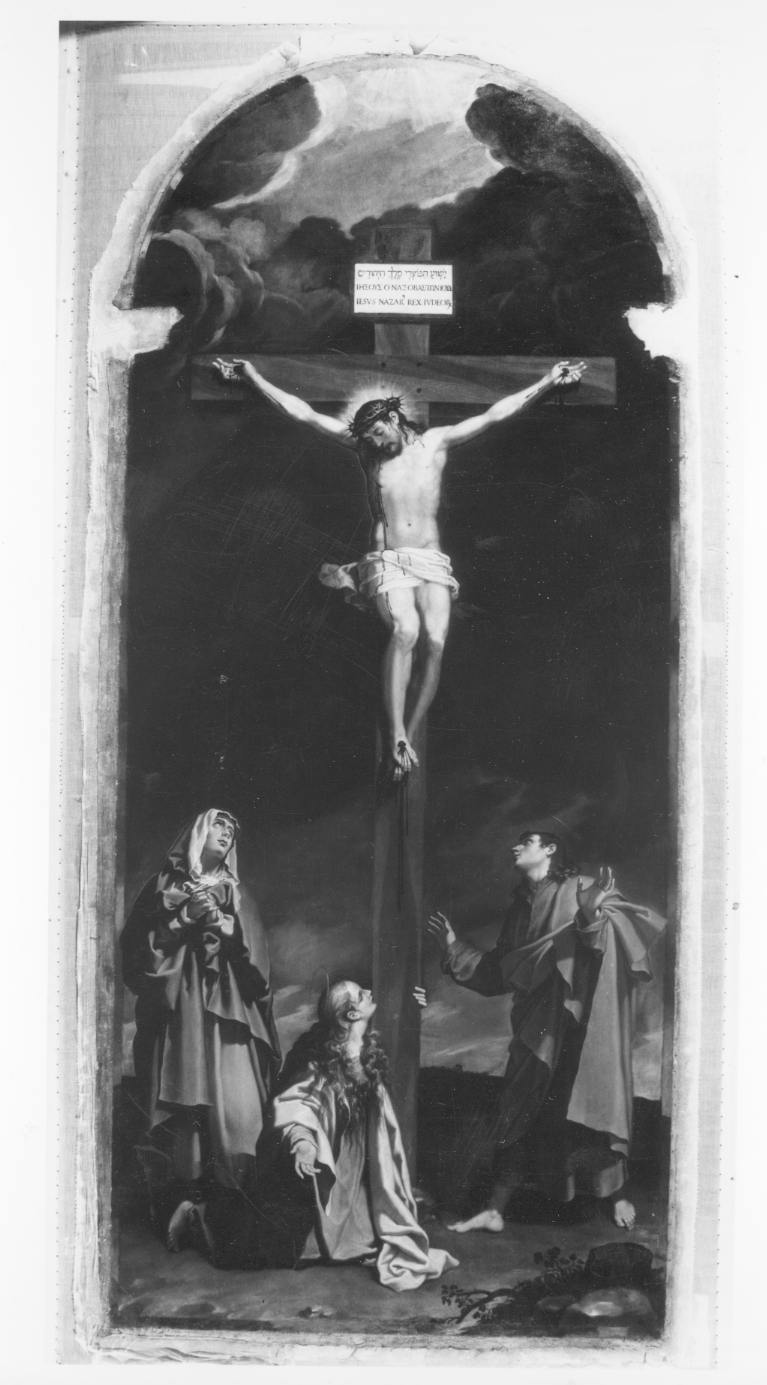 Cristo crocifisso con la Madonna, San Giovanni evangelista e Santa Maria Maddalena (dipinto) di Cesi Bartolomeo (sec. XVI)