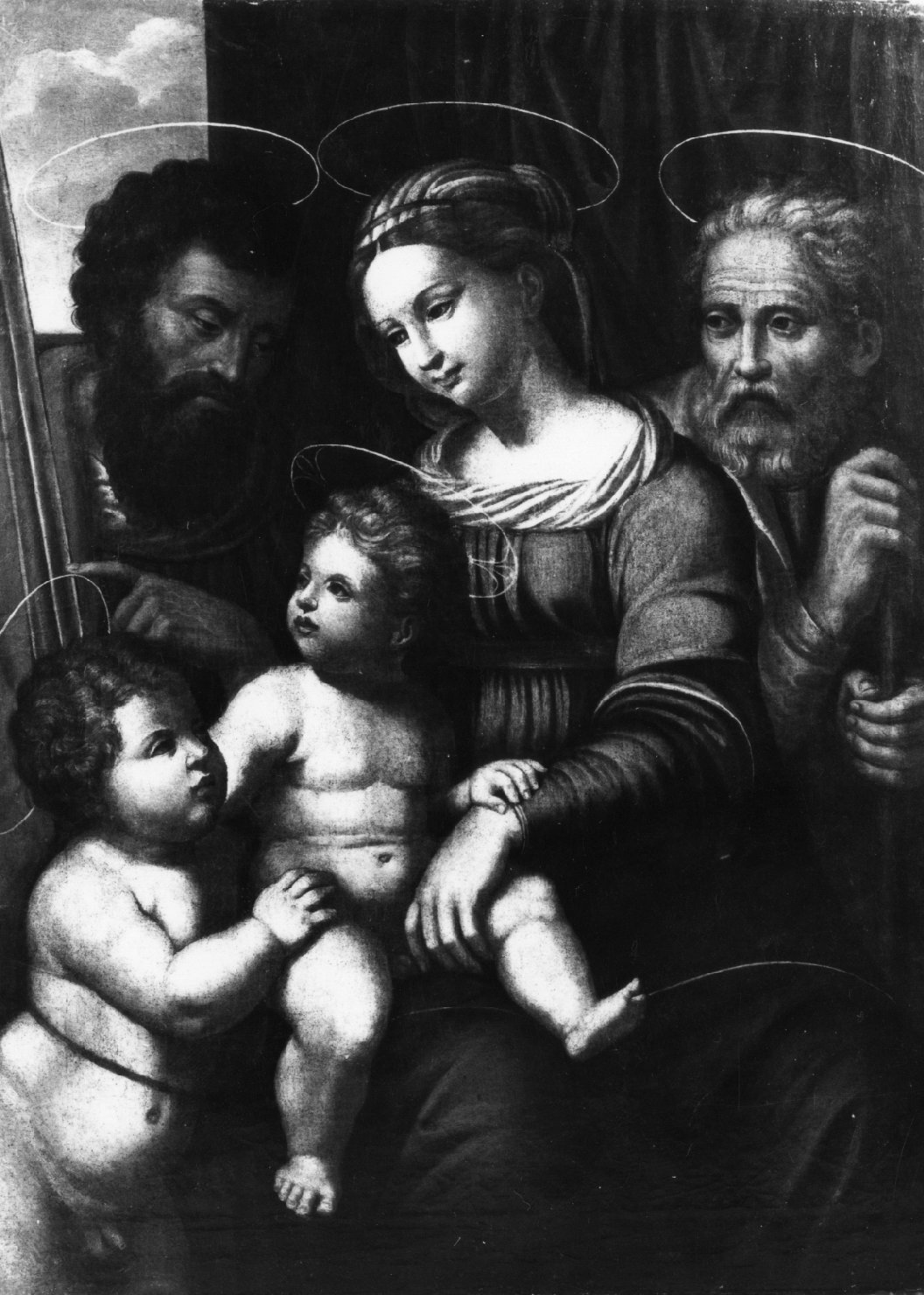 Sacra Famiglia con San Giovanni Battista bambino e San Paolo (dipinto) di Francucci Innocenzo detto Innocenzo da Imola (attribuito) (sec. XVI)