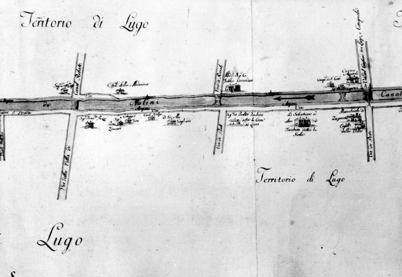 pianta del Canale dei Molini di Solarolo (carta geografica) di Baruzzi Vincenzo Luigi (sec. XIX)