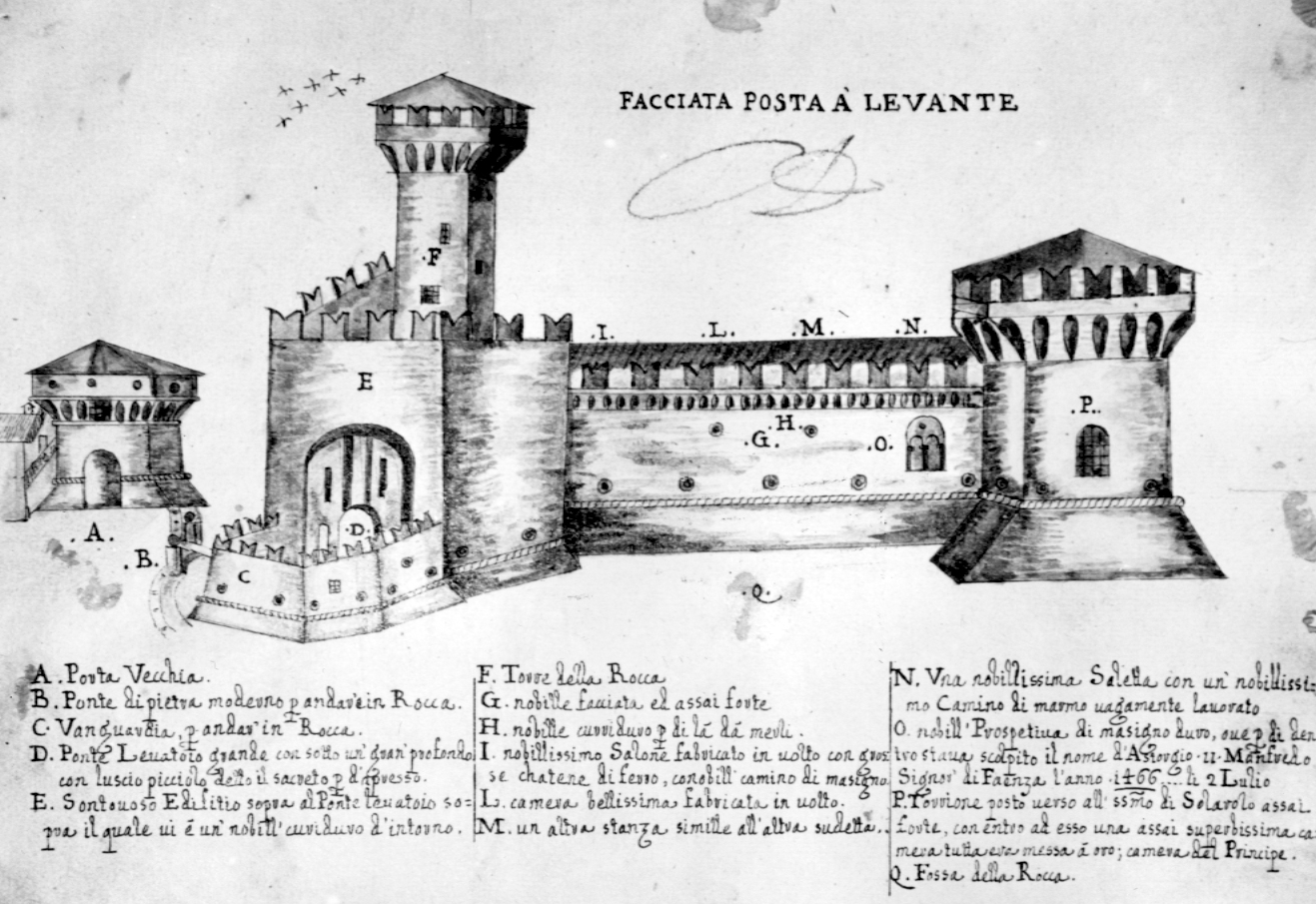 pianta della città di Solarolo/ Rocca di Solarolo (disegno di architettura) di Manzoni Gregorio (sec. XVIII)