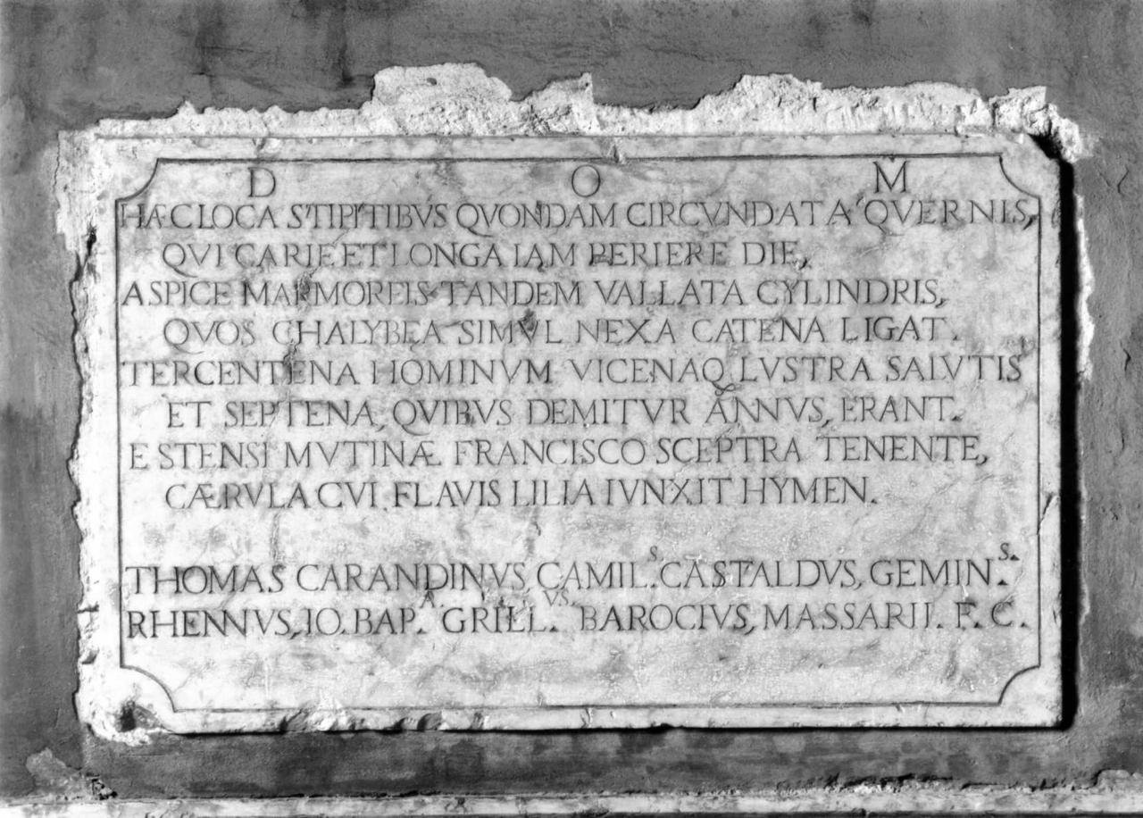 lapide commemorativa - bottega modenese (sec. XVII)