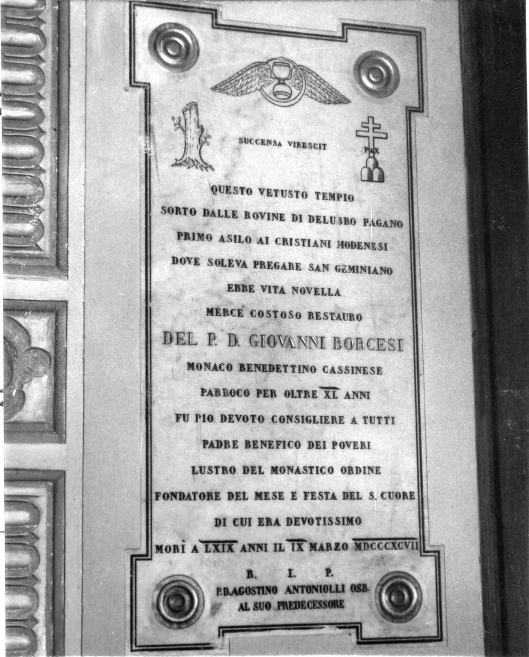 lapide commemorativa - bottega modenese (fine sec. XIX)