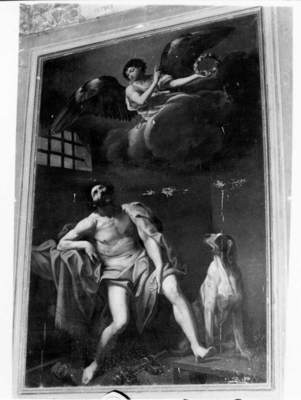 San Rocco in carcere confortato dall'angelo (dipinto) di Lugli Albano (sec. XIX)