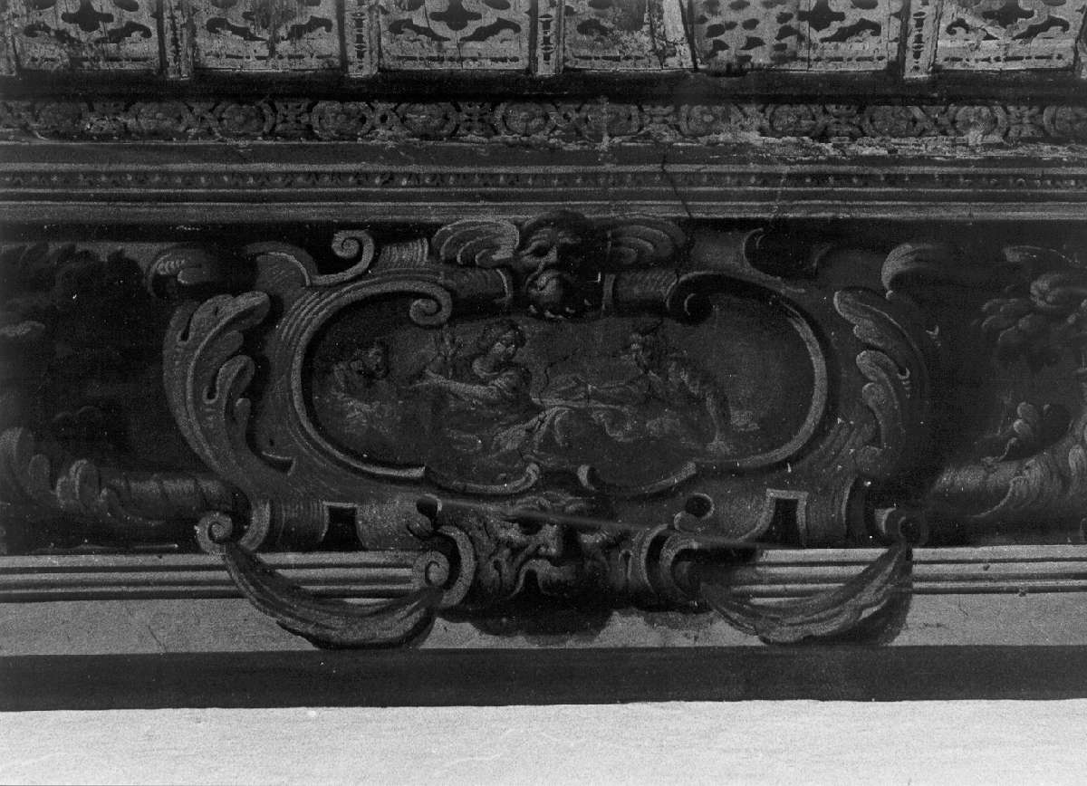 motivi decorativi a cassettoni con mensoloni, volute e cartelle (decorazione pittorica, complesso decorativo) di Sansone Sebastiano (attribuito) (sec. XVII)