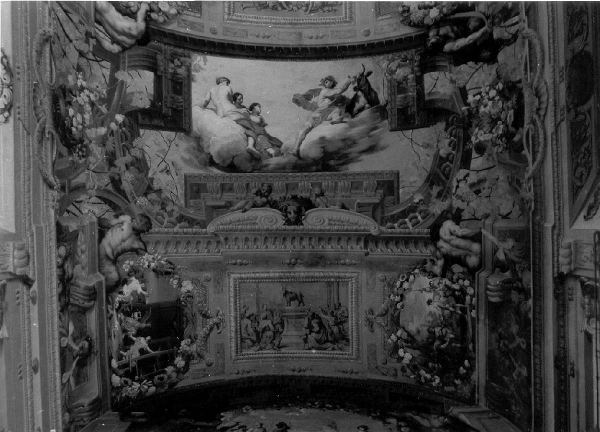 Bacco e le nutrici, L'irco, le figlie di Meneo, Sileno sperduto (soffitto dipinto, ciclo) di Boulanger Jean (metà sec. XVII)