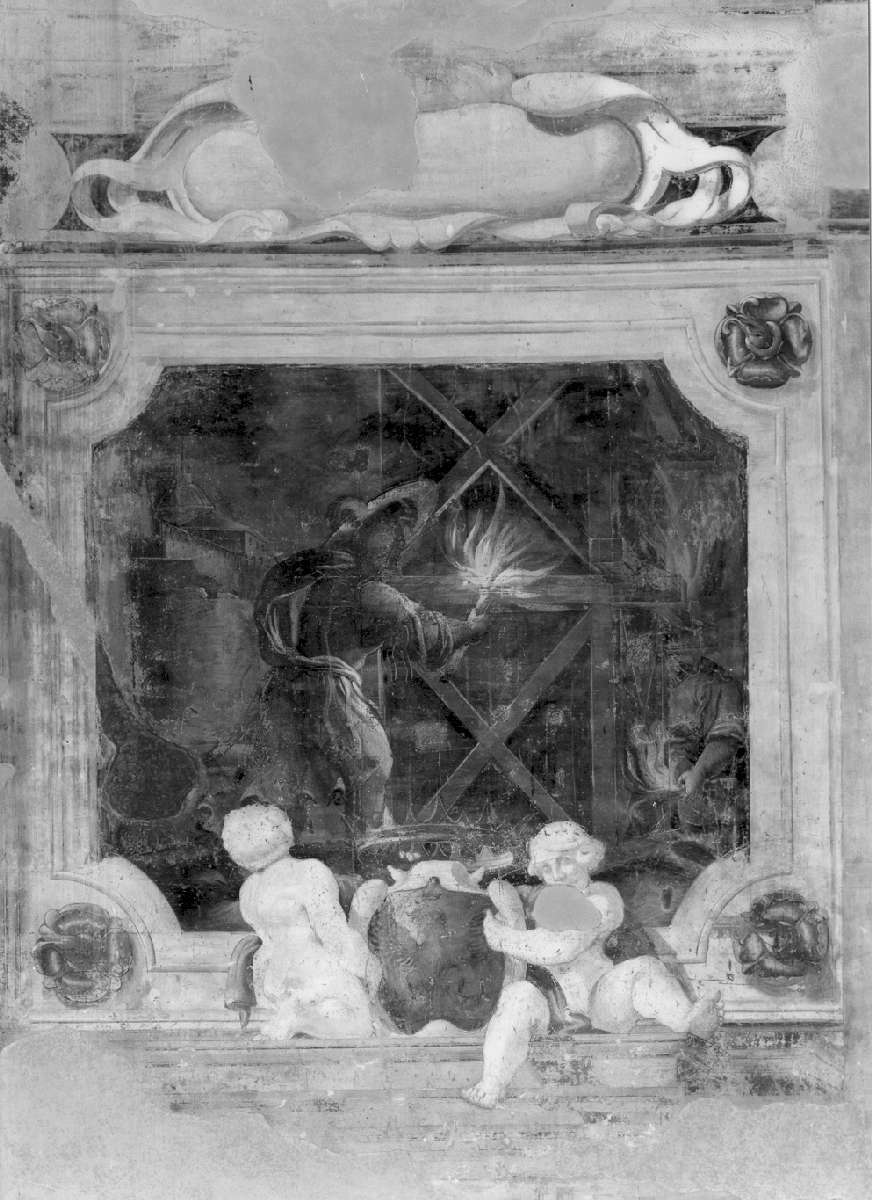 pagani incendiano la torre d'assalto (dipinto, elemento d'insieme) di Battistelli Pier Francesco (e aiuti) (sec. XVII)