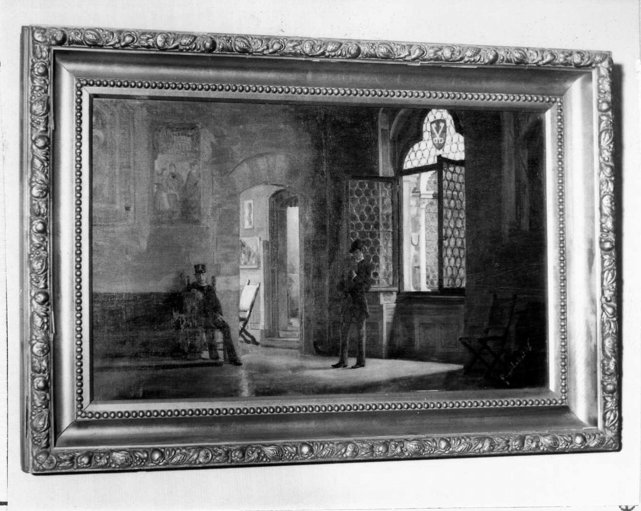 Interno del Museo del Bargello di Firenze, interno di vecchio palazzo fiorentino (dipinto) di Guandalini Vittorio (seconda metà sec. XIX)