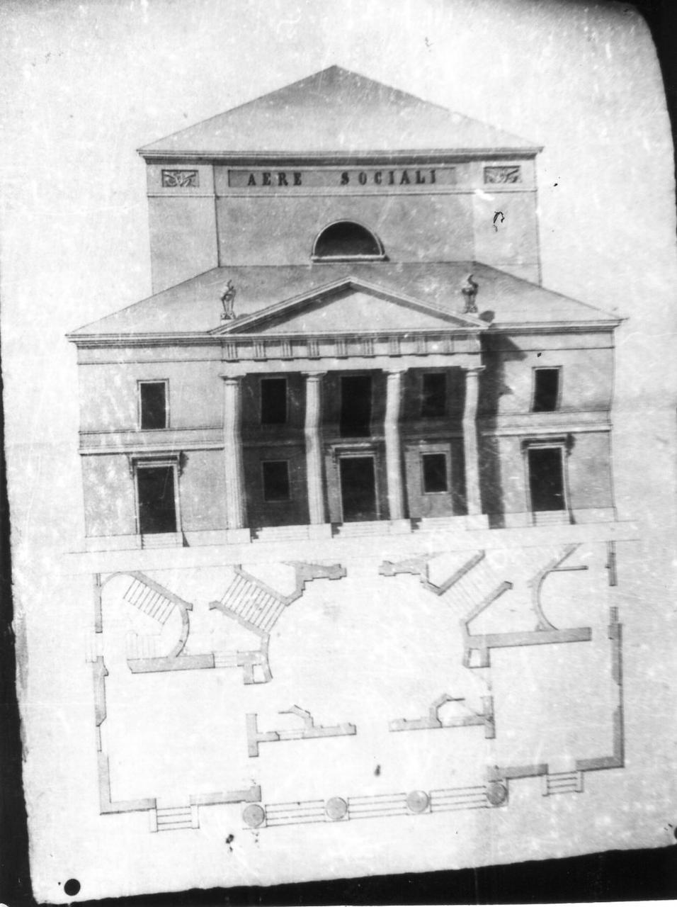 facciata del teatro comunale di Carpi (disegno) di Rossi Claudio (metà sec. XIX)