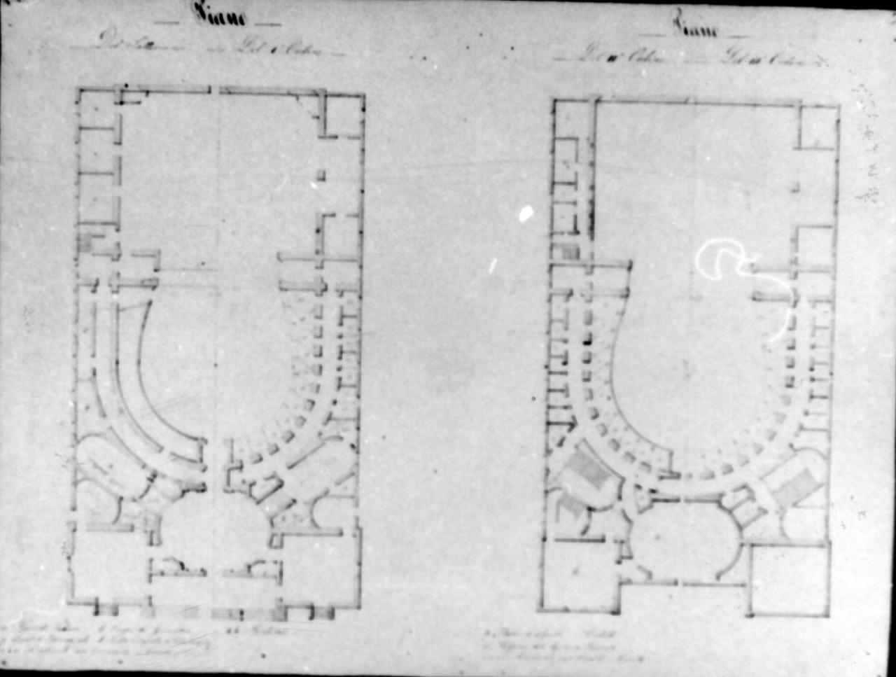 pianta del sotterraneo e del primo ordine del Teatro di Carpi (disegno) di Rossi Claudio (metà sec. XIX)