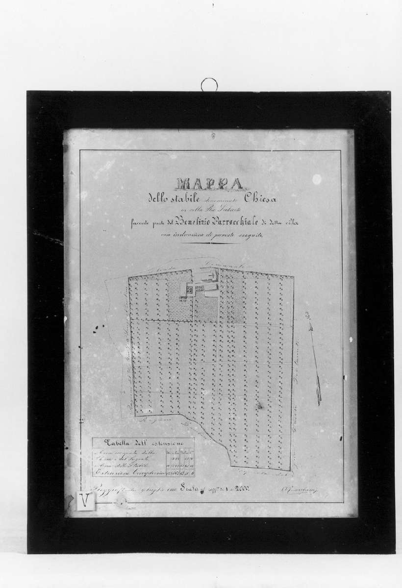 mappa dello Stabile denominato Chiesa in Villa Rio Saliceto (disegno) di Terrachini Oliviero (sec. XIX)