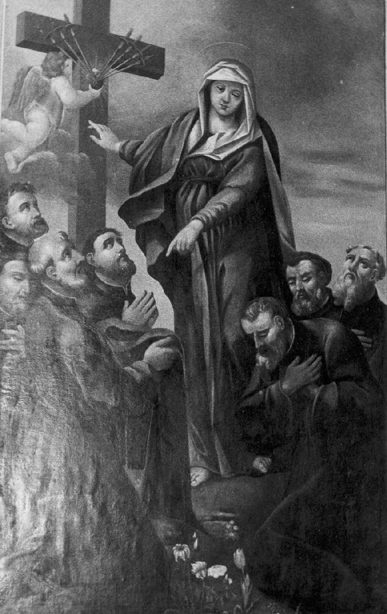 Madonna dei Sette Dolori con i sette Santi fondatori dell'ordine dei Servi di Maria (dipinto) di Roscelli Antonio (secondo quarto sec. XIX)