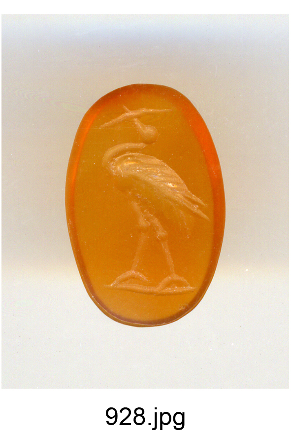 ibis con serpente nel becco (gemma) - produzione romana (sec. I a.C)