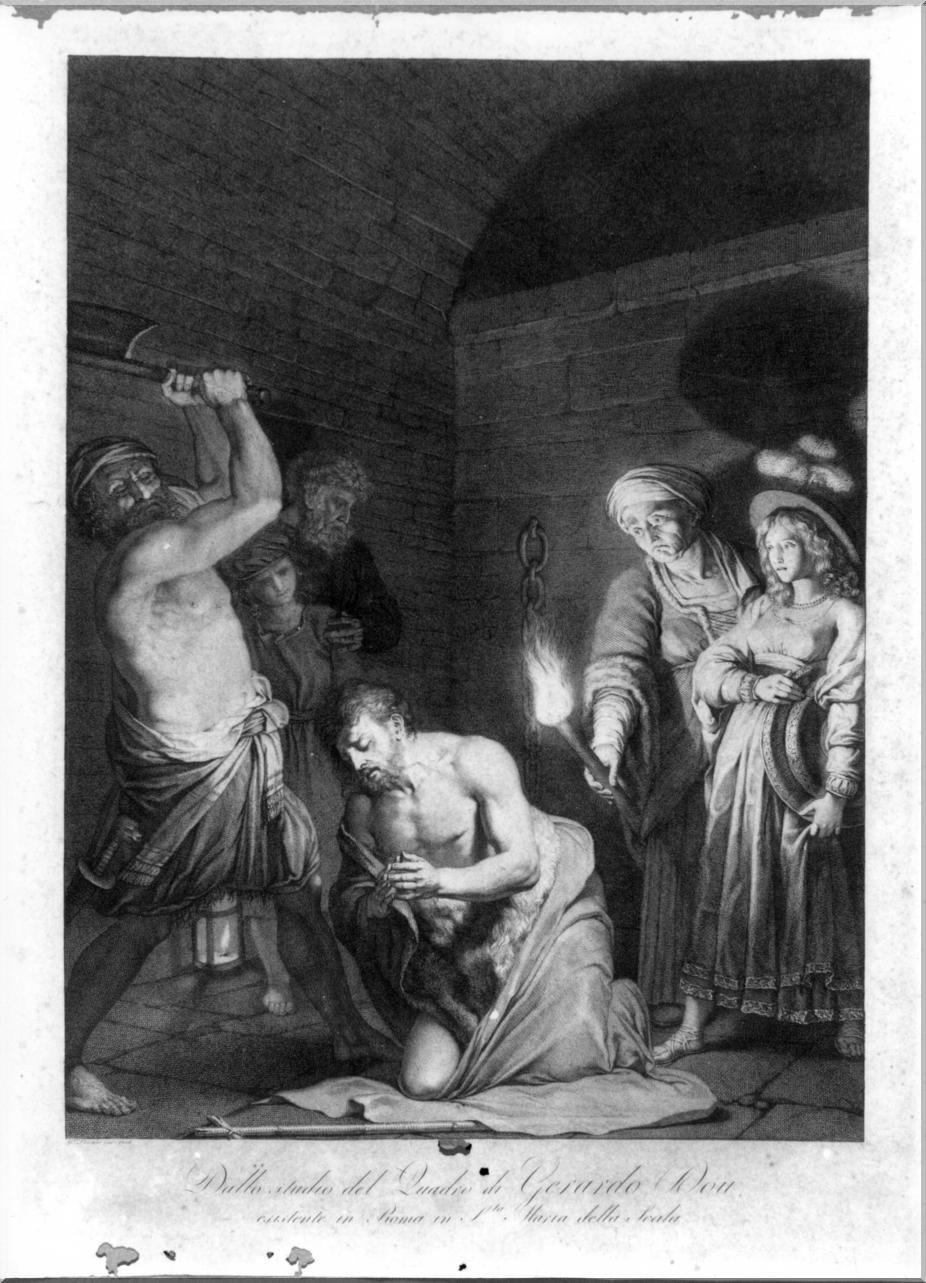 decapitazione di San Giovanni Battista (stampa) di Longhi Giuseppe, Honthorst Gerrit van detto Gherardo delle Notti (sec. XIX)
