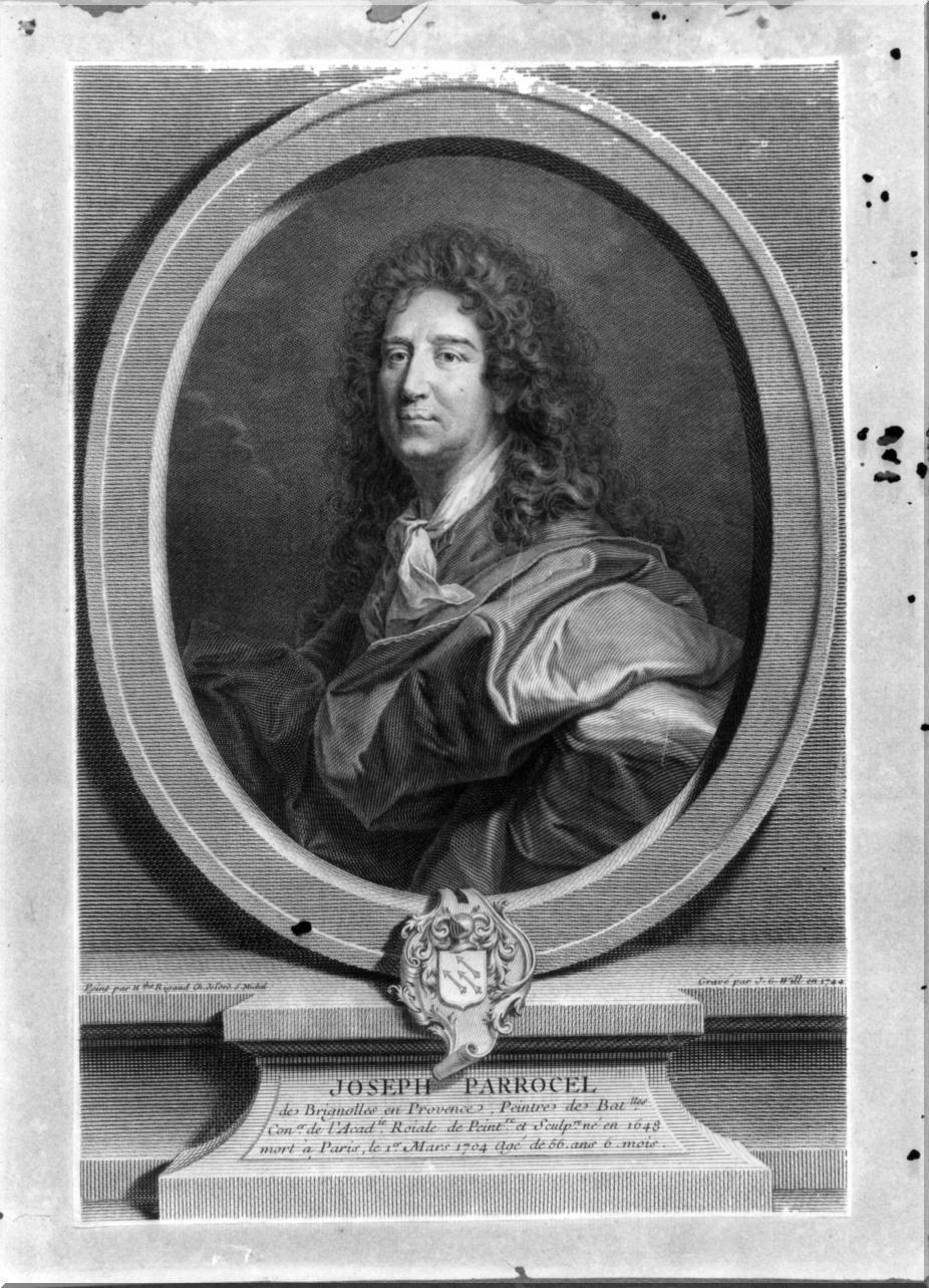 ritratto di Joseph Parrocel (stampa smarginata) di Wille Johann Georg, Rigaud Hyacinthe (sec. XVIII)