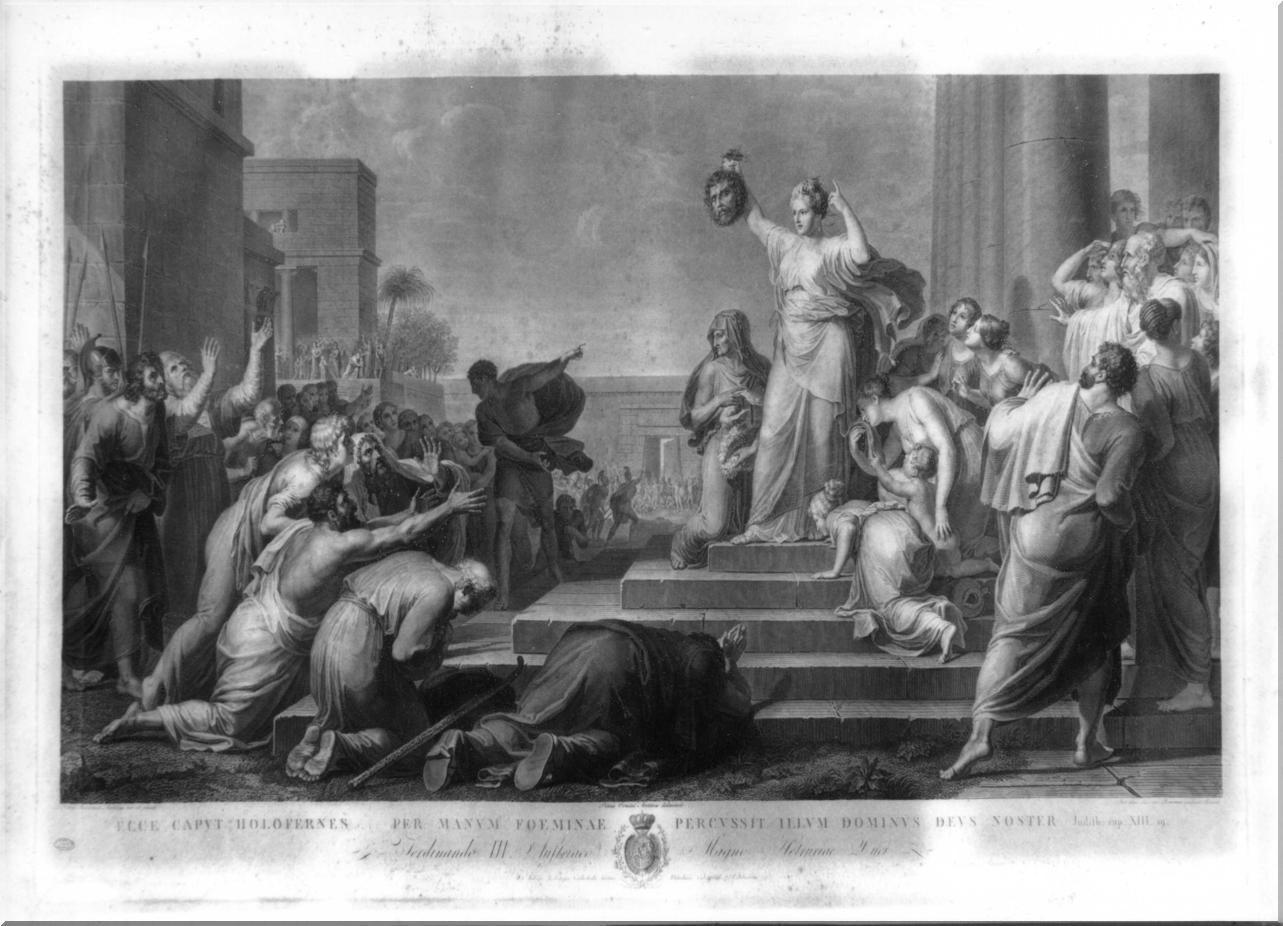 Giuditta mostra al popolo la testa di Oloferne (stampa) di Ricciani Antonio, Ermini Pietro, Benvenuti Pietro (primo quarto sec. XIX)