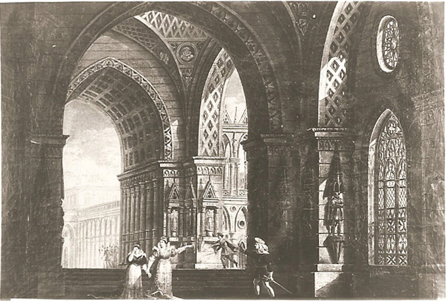 scena tragica in una cattedrale gotica (dipinto, serie) - ambito italiano (sec. XIX)