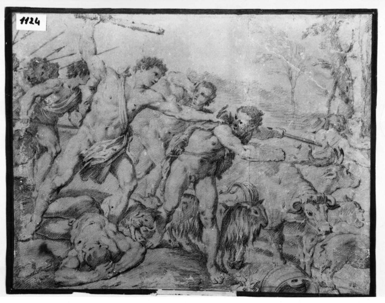 Remo mette in fuga e uccide i ladri degli armenti (disegno) - ambito bolognese (prima metà sec. XVII)