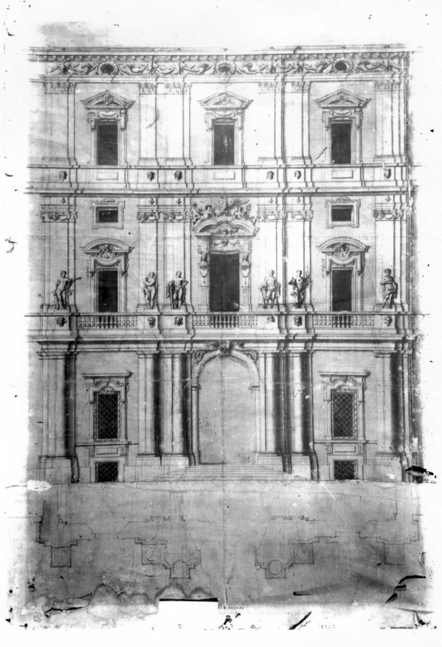 alzato parziale della facciata del Palazzo Ducale di Modena (disegno) di Avanzini Bartolomeo Luigi (metà sec. XVII)