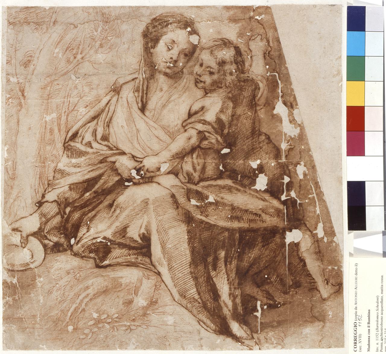 Madonna della scodella, Madonna con Bambino (disegno) - ambito emiliano (sec. XVII)