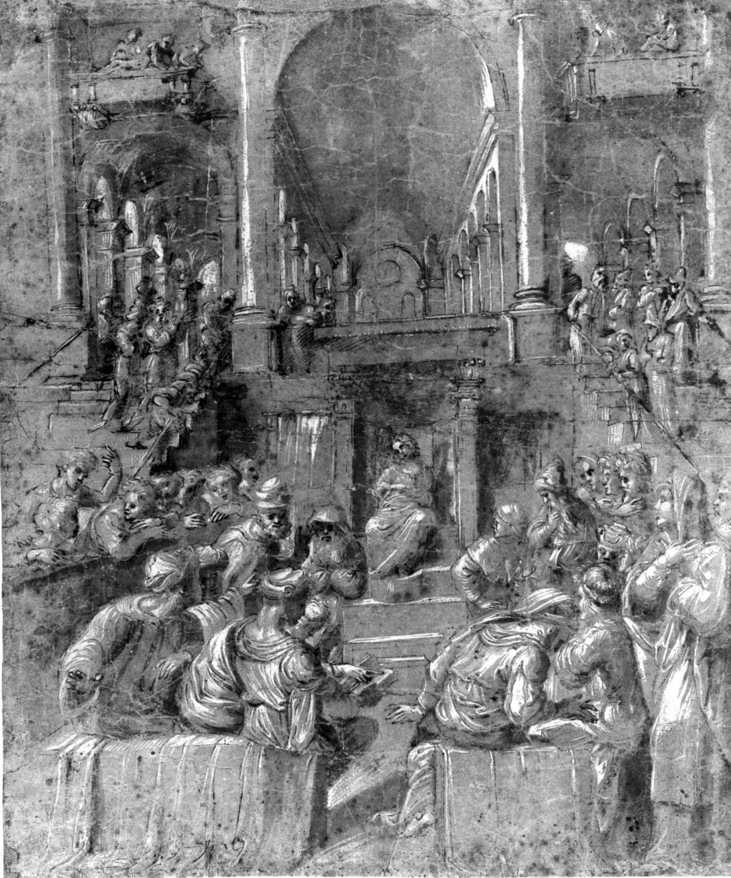 Cristo fra i dottori (disegno) - ambito bolognese-emiliano (prima metà sec. XVI)