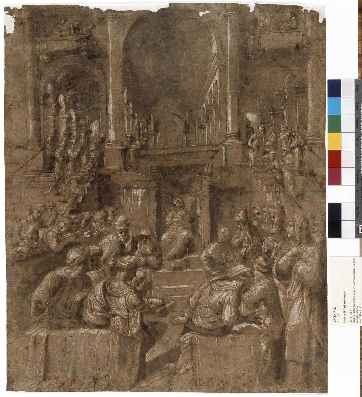 Cristo fra i dottori (disegno) - ambito bolognese-emiliano (prima metà sec. XVI)