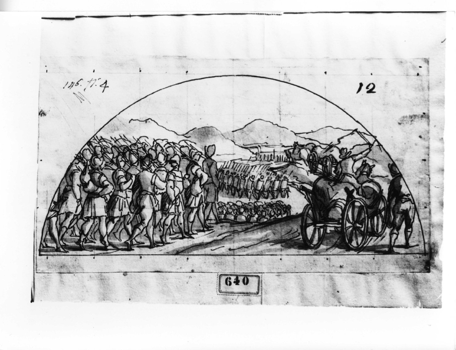 Crociati in marcia, battaglia (disegno preparatorio) di Tavarone Lazzaro (prima metà sec. XVII)
