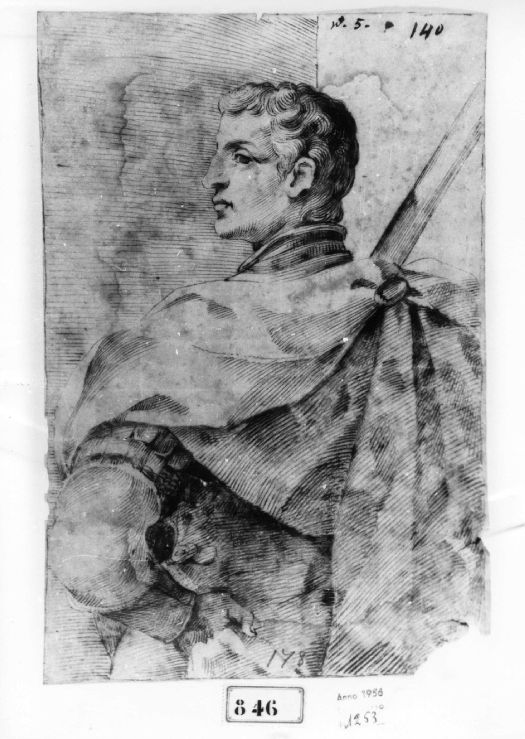 Busto di Imperatore romano, busto ritratto d'uomo (disegno, serie) di Passerotti Bartolomeo (scuola) (ultimo quarto sec. XVI)