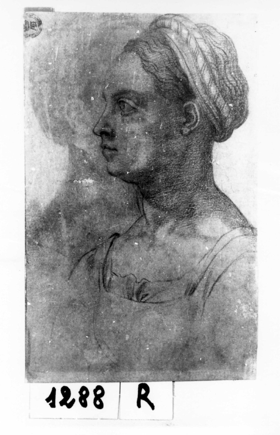 Busto femminile visto di profilo (r.) - Busto femminile visto di fronte (v .), ritratto di donna (disegno, opera isolata) di Baccio Bandinelli (prima metà sec. XVI)