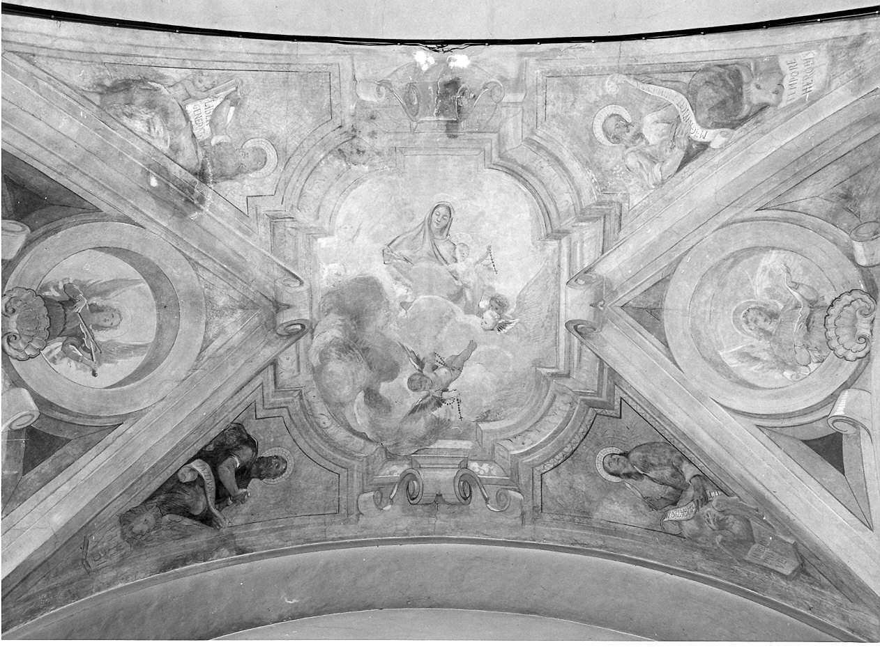 Madonna del Rosario con i quattro Evangelisti (dipinto) di Barilli Latino (sec. XX)