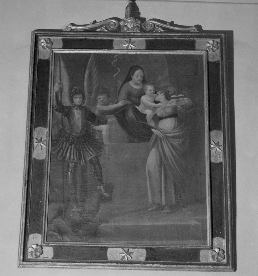 Madonna in trono con Bambino e i Santi Michele, Giovannino e Agata (dipinto) - ambito cremonese (sec. XVI)