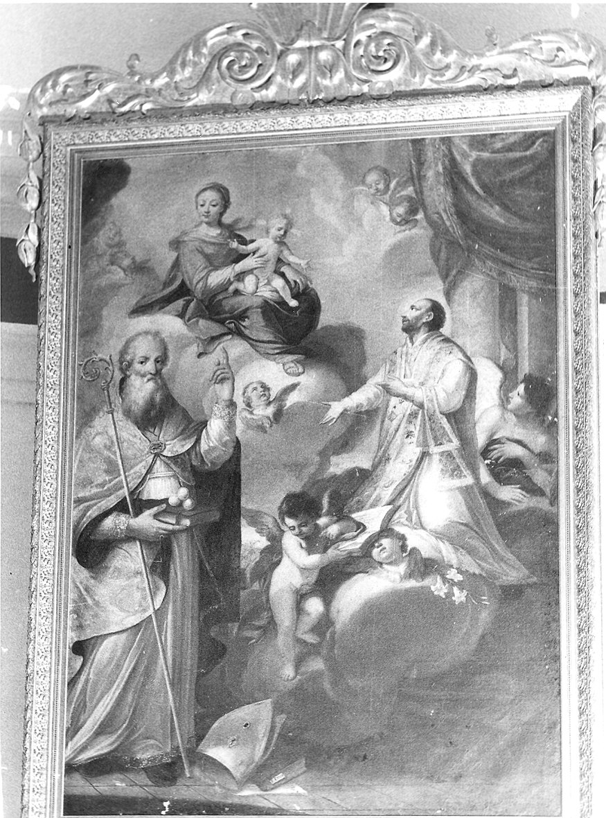 Madonna in gloria col Bambino e i Santi Nicola di Bari e Gaetano di Thiene (dipinto) di Ferrari Pietro Melchiorre (attribuito) (seconda metà sec. XVIII)