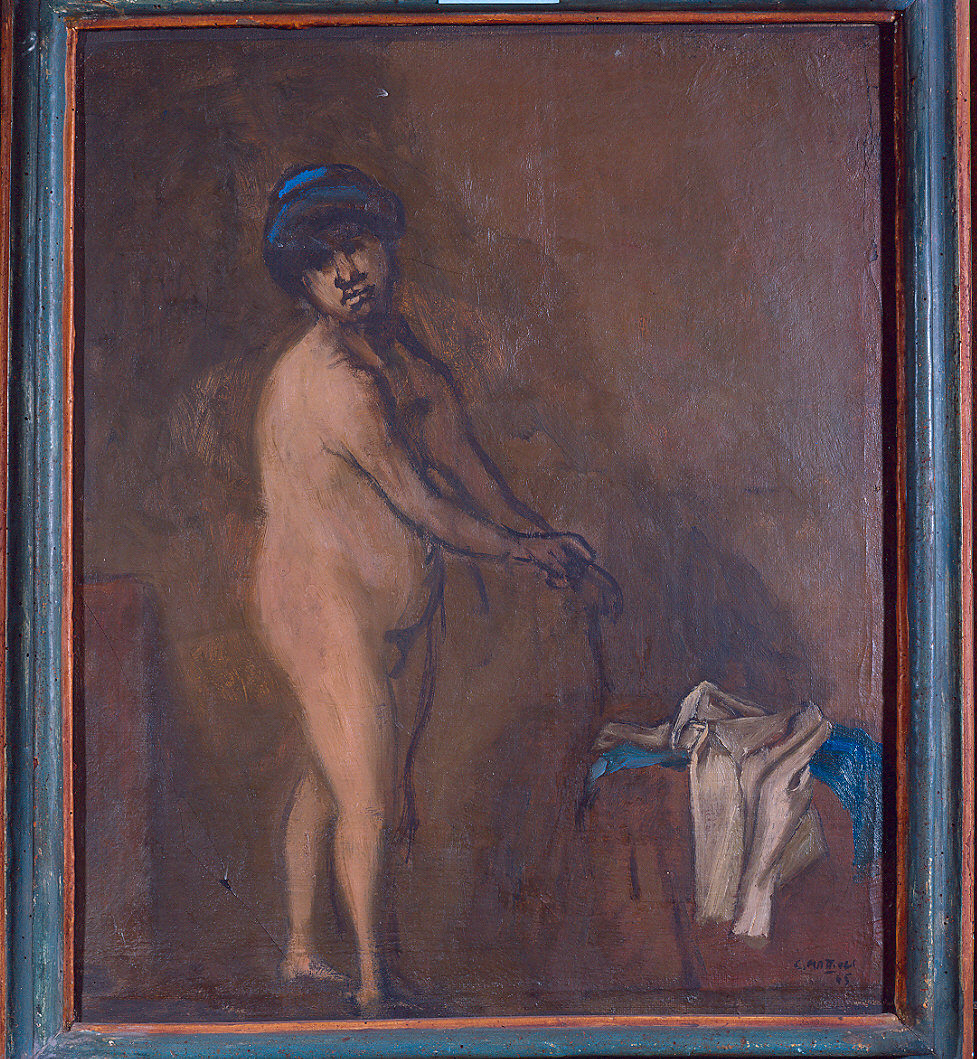 Nudo con turbante (dipinto) di Mattioli Carlo (sec. XX)