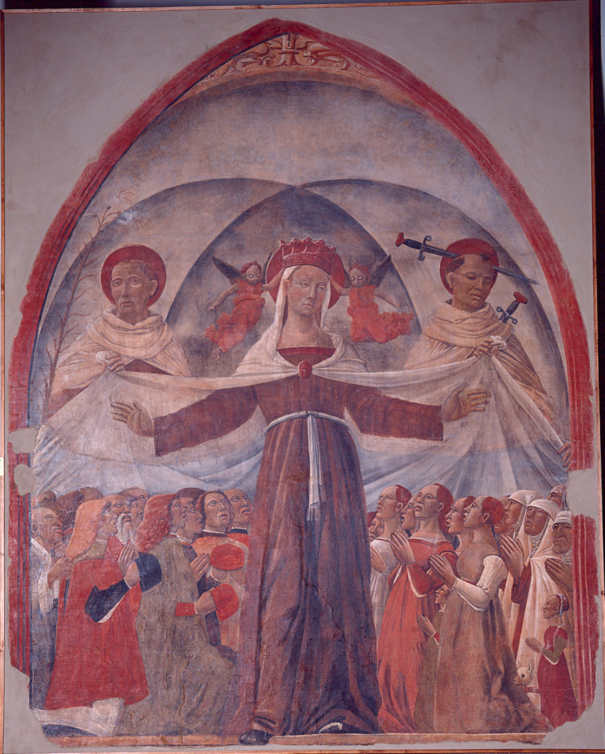 Madonna della Misericordia fra i santi Alberto di Trapani e Angelo di Licata (dipinto, elemento d'insieme) di Spagnoli Battista fra' (seconda metà sec. XV)