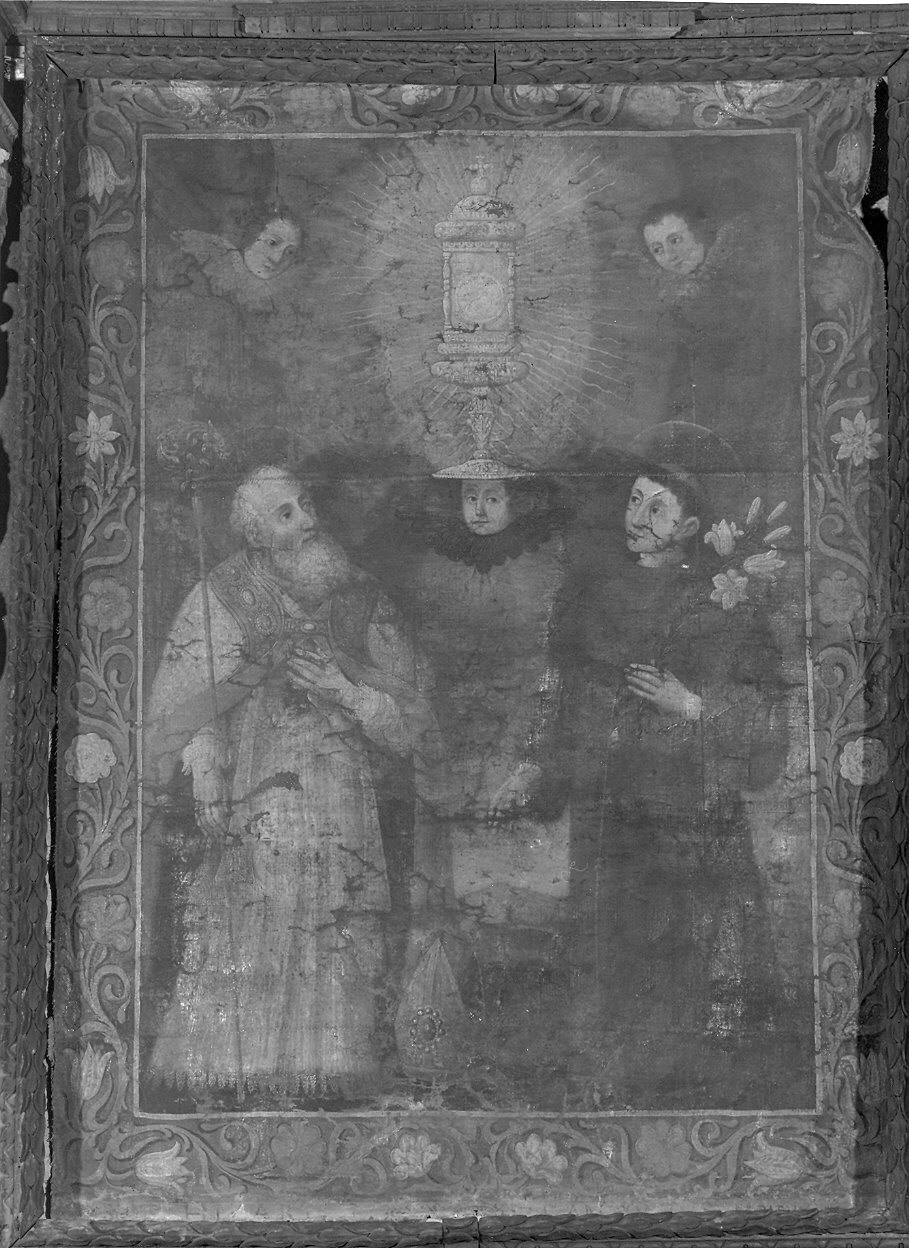 adorazione dell'Eucaristia con i Santi Ilario di Poitiers e Antonio da Padova (dipinto) - ambito parmense (metà sec. XVII)