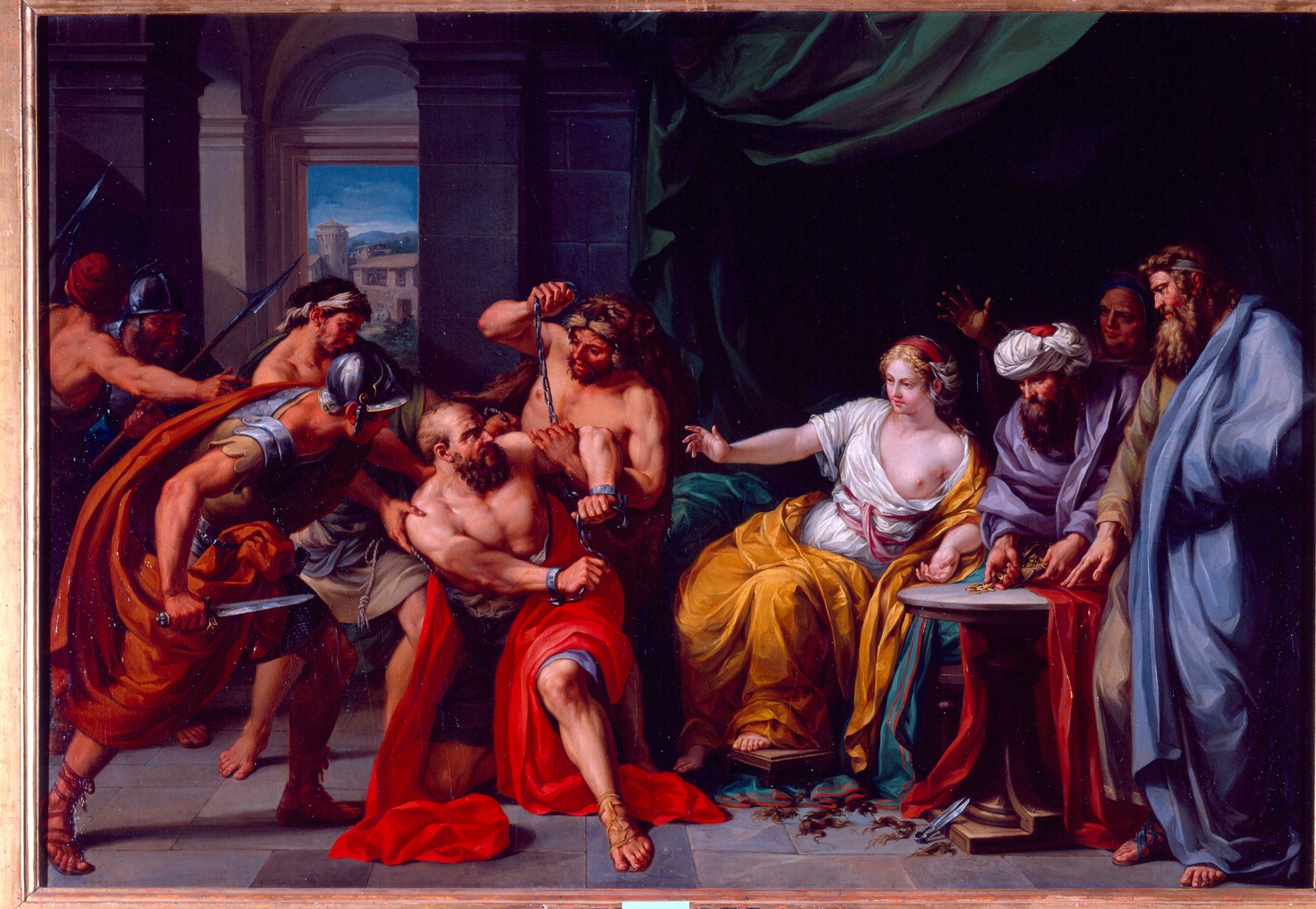 Sansone, tradito da Dalila, è improgionato dai Filistei (dipinto) di Bergler Joseph (sec. XVIII)