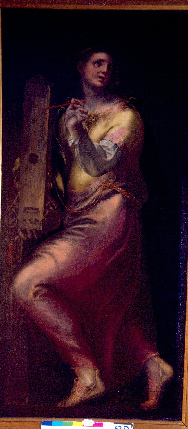 Giovinetta che suona la cetra//Giovinetta che suona il clavicembalo//Musico che suona la viola da gamba//Musico che suona la citola (dipinto, ciclo) di Mazzola Bedoli Girolamo (sec. XVI)