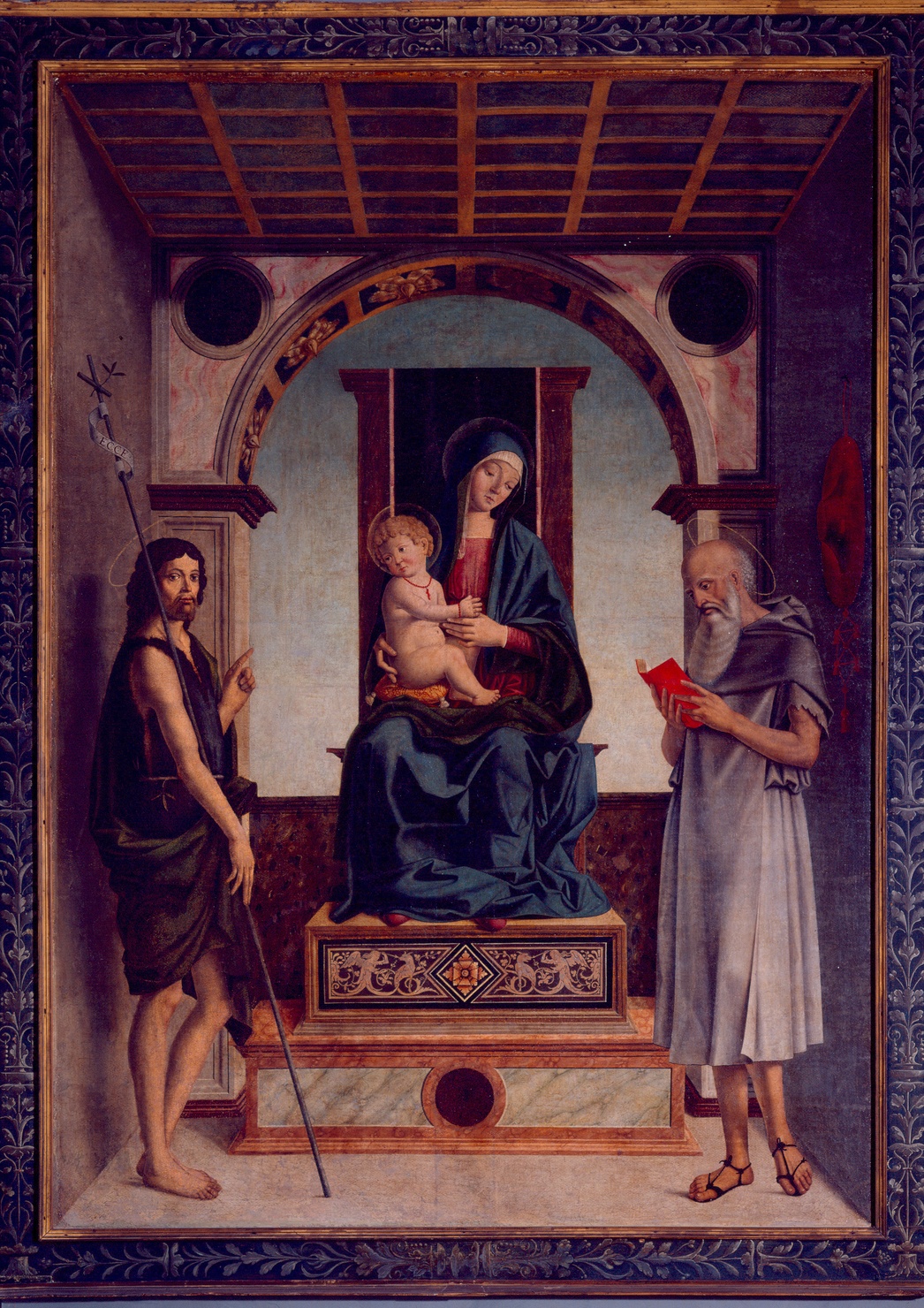 Madonna col Bambino in trono fra i santi Giovanni Battista e Gerolamo (dipinto) di Mazzola Filippo (fine sec. XV)