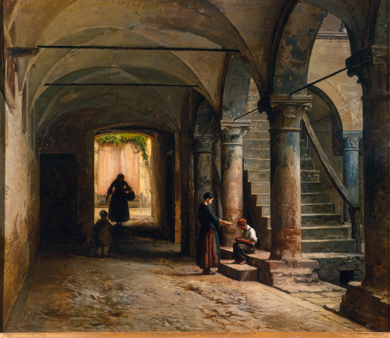 Chiostro del soppresso monastero di San Quintino (dipinto) di Marchesi Luigi (sec. XIX)