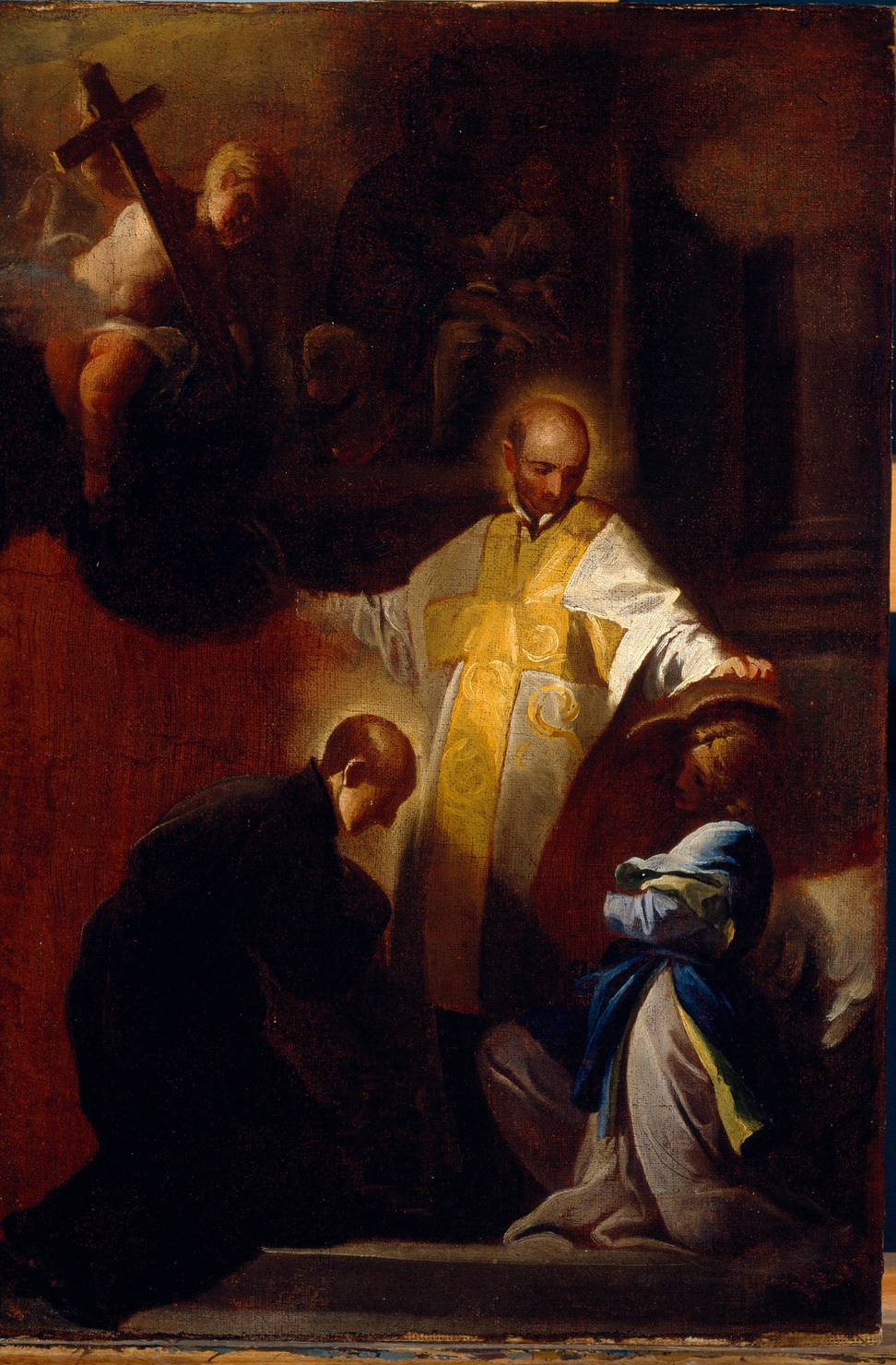 Sant' Ignazio che accoglie san Francesco Borgia nella Compagnia di Gesù (dipinto) di Pozzo Andrea (sec. XVII)