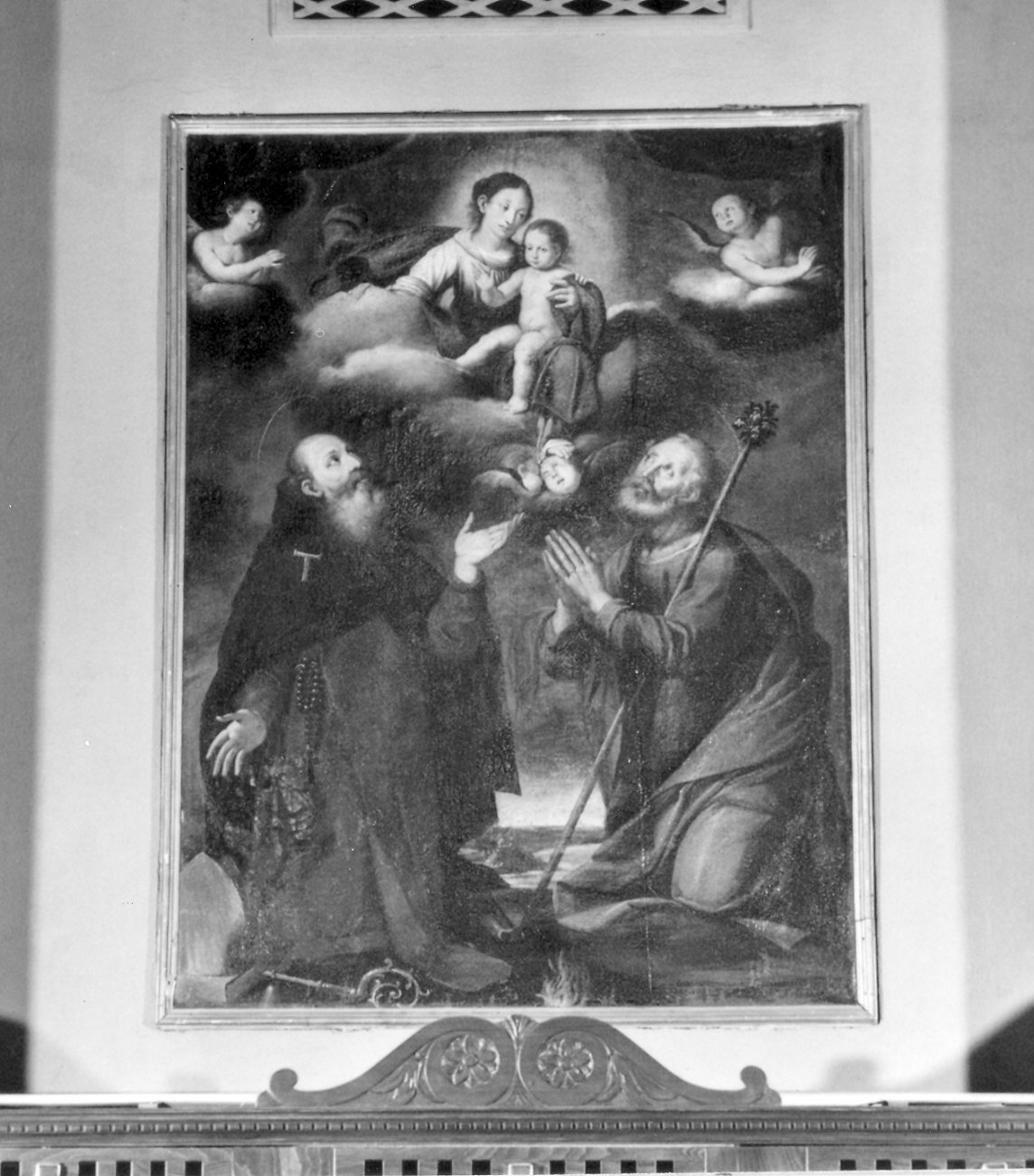La Madonna, San Giuseppe e Sant' Antonio Abate (dipinto) - ambito emiliano (fine sec. XVII)