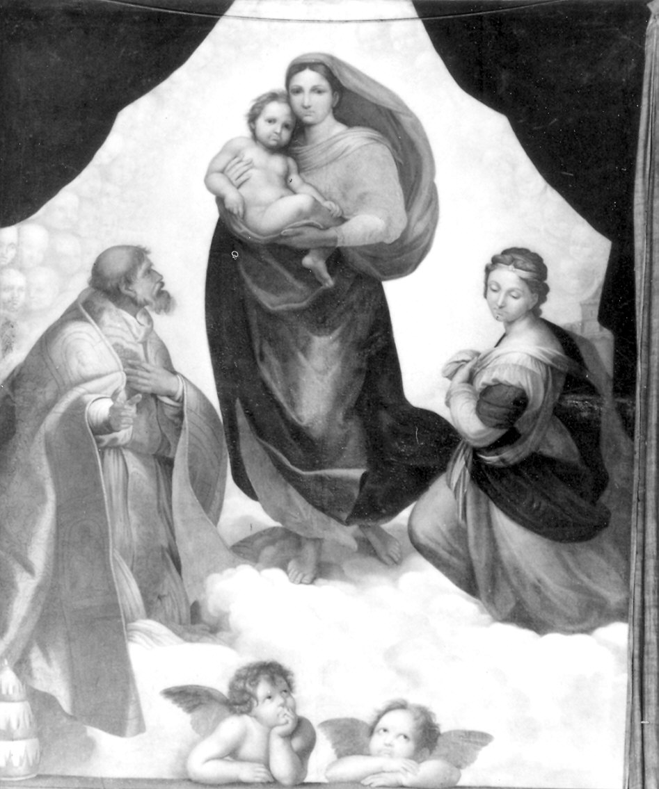 Madonna Sistina, Madonna con Bambino, San Sisto e Santa Barbara (dipinto) di Avanzini Pietro Antonio (sec. XVIII)