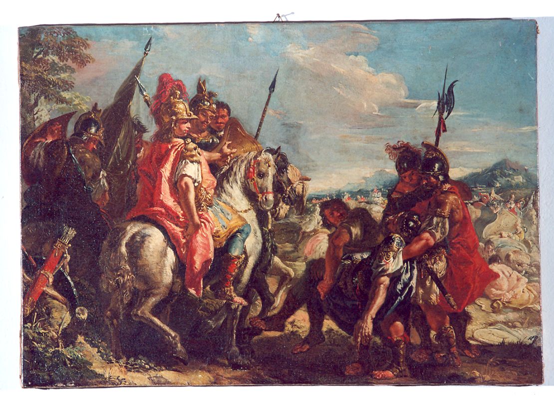 Alessandro si arresta davanti a Poro ferito (dipinto) di Fontebasso Francesco (metà sec. XVIII)